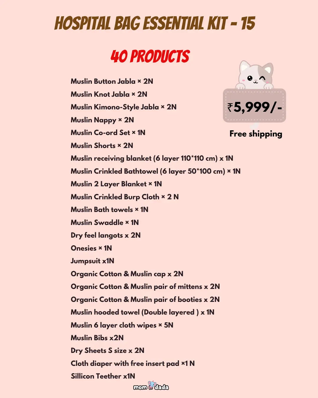 Newborn Hospital Bag Kit | 40 Premium Essential Items | Organic Muslin