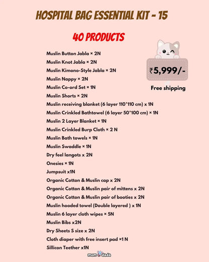Newborn Hospital Bag Kit | 40 Premium Essential Items | Organic Muslin