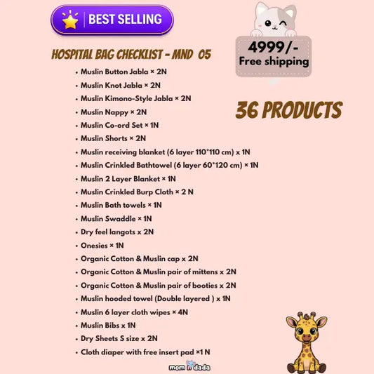 Newborn Hospital Bag Kit | 36 Premium Essential Items | Organic Muslin