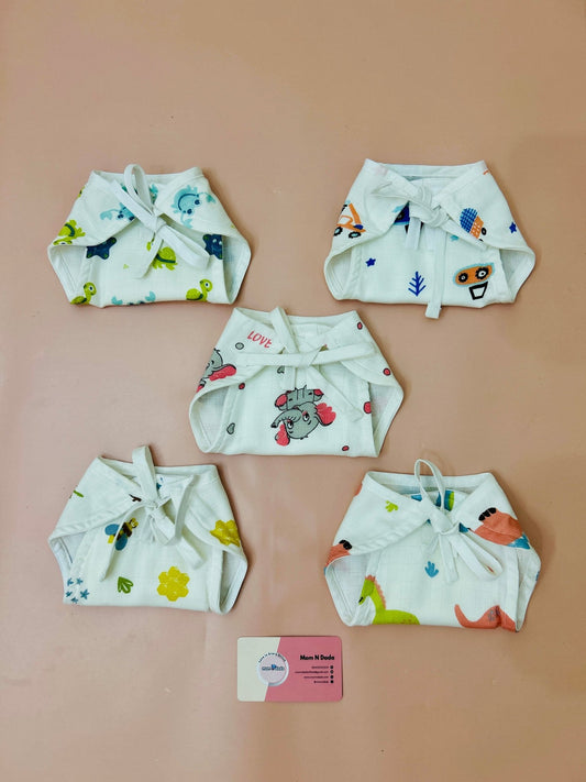 5 Layer Muslin Nappy Newborn - pack of 5 (Assorted) - momndada