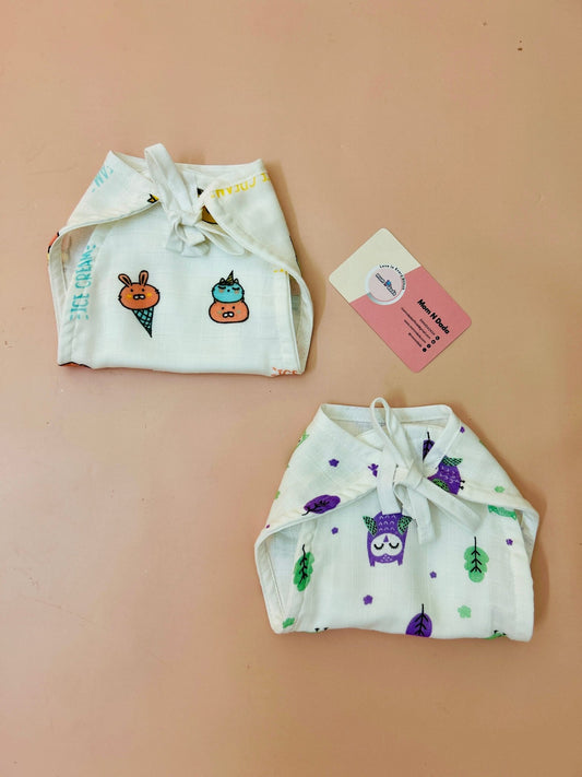 5 Layer Organic Muslin Nappy 0 - 3 Months - Pack of 2 (Assorted) - momndada
