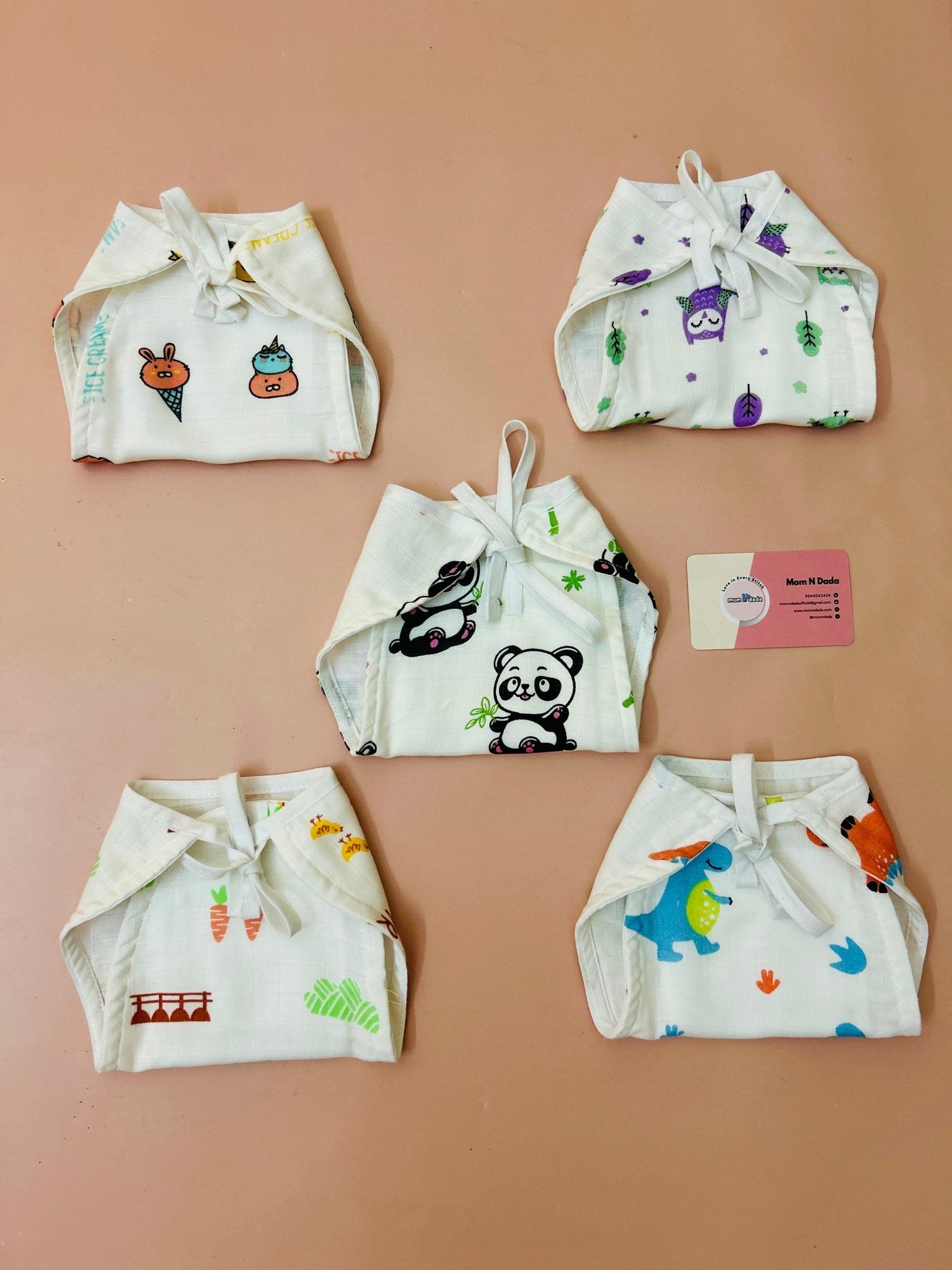 5 Layer Organic Muslin Nappy 0 - 3 Months - pack of 5 (Assorted) - momndada
