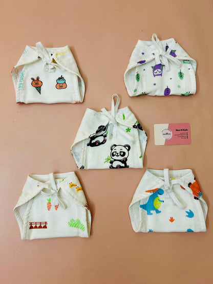 5 Layer Organic Muslin Nappy 0 - 3 Months - pack of 5 (Assorted) - momndada