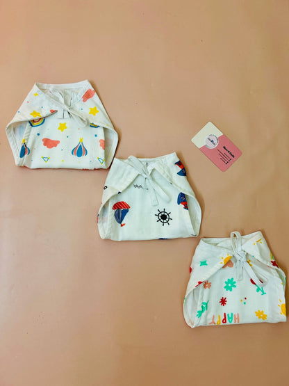 5 Layer Organic Muslin Nappy 3 - 6 Months - Pack of 3 (Assorted) - momndada
