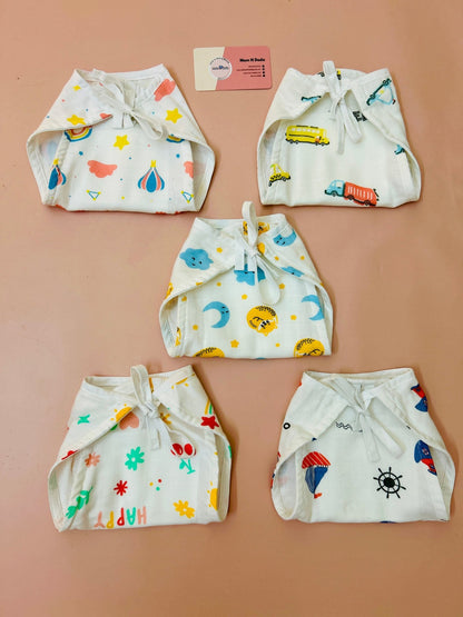 5 Layer Organic Muslin Nappy 3 - 6 Months - Pack of 5 (Assorted) - momndada