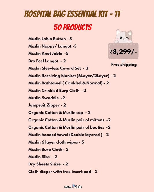 Newborn Hospital Bag Kit | 50 Essential Items | Organic Muslin