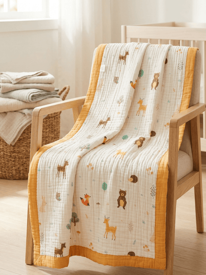 6 Layer Crinkled Muslin Blanket - Animal Print - momndada