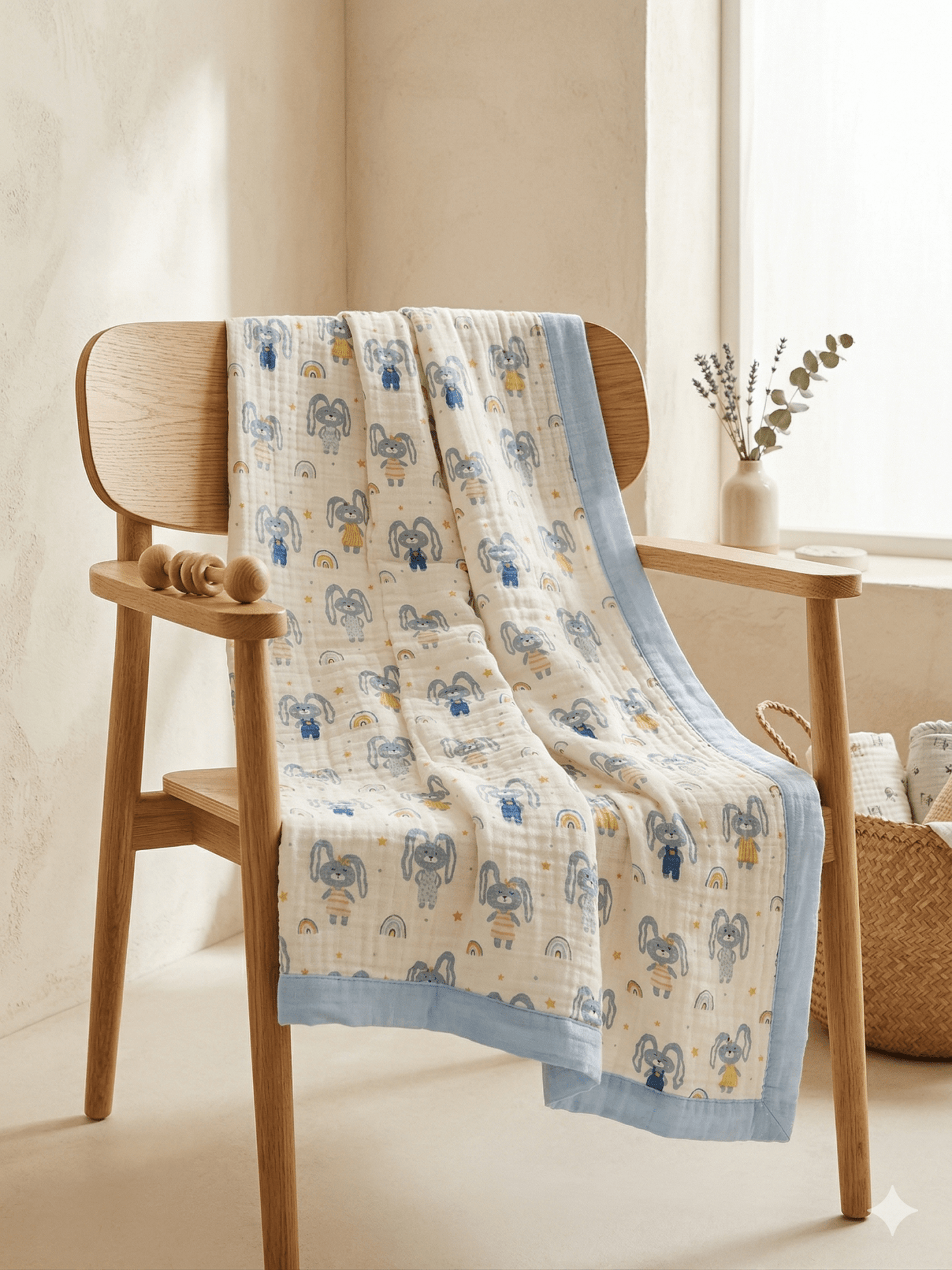 6 Layer Crinkled Muslin Blanket - Bunny Bliss - momndada