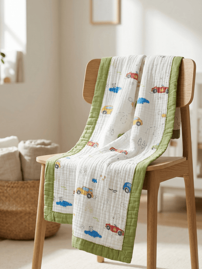 6 Layer Crinkled Muslin Blanket - Car - momndada