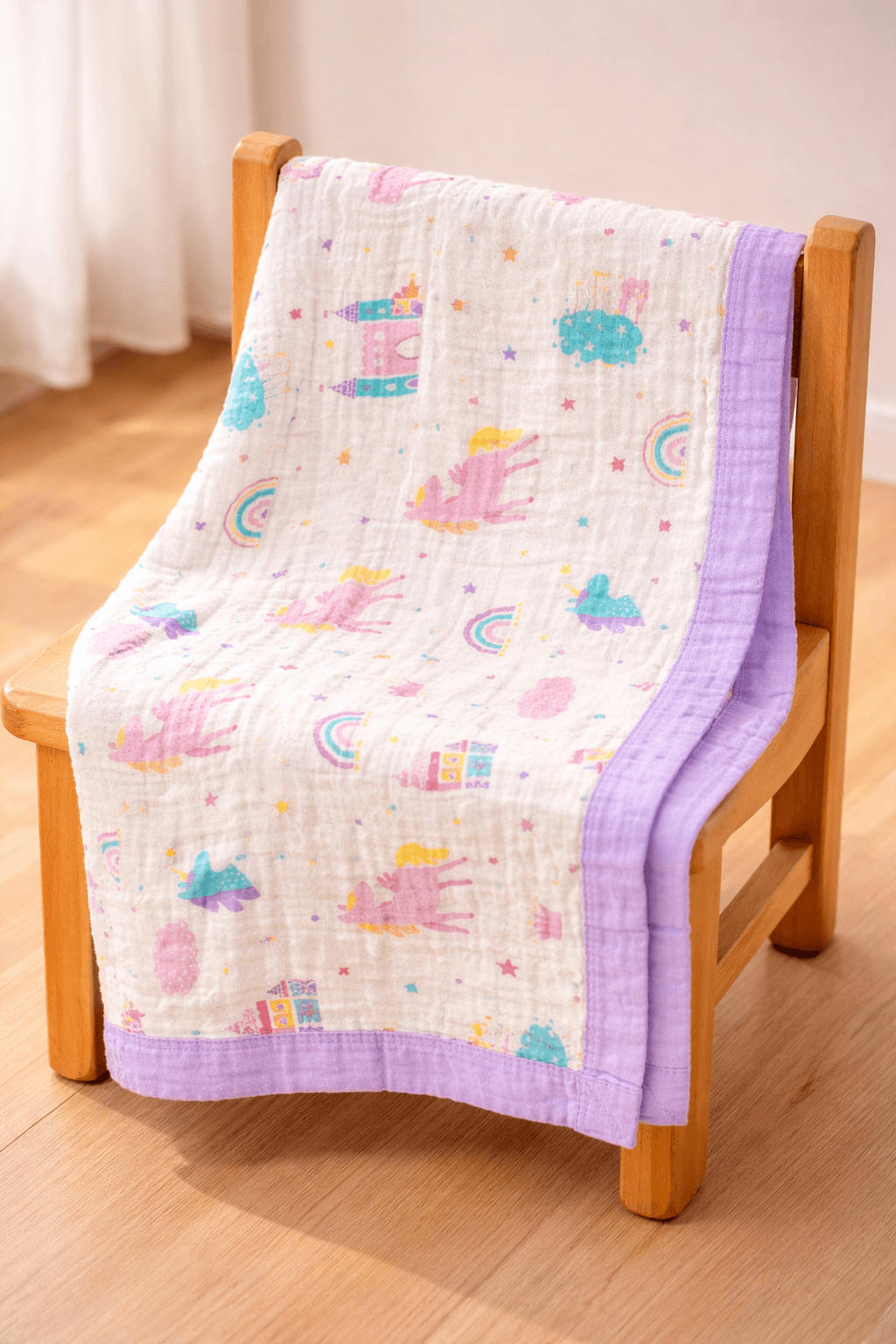 6 Layer Crinkled Muslin Blanket - Unicorn - momndada