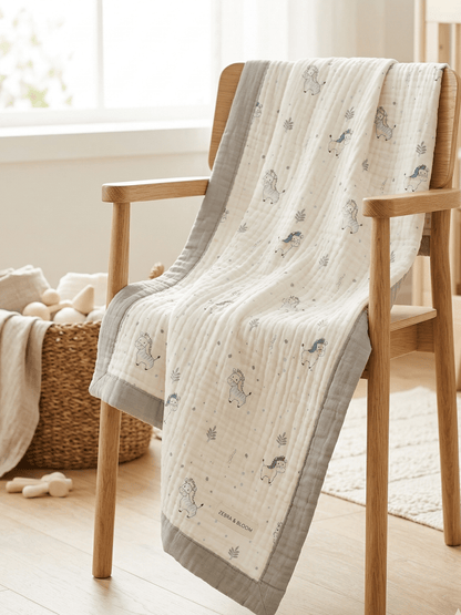 6 Layer Crinkled Muslin Blanket - Zebra - momndada
