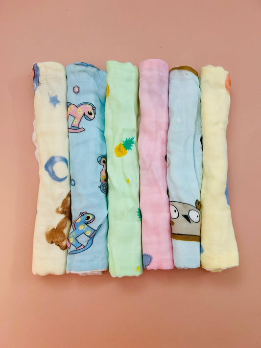 🌿 6 Layer Crinkled Muslin Face Wipes (25×25 cm) - Pack of 5 (Assorted) - momndada