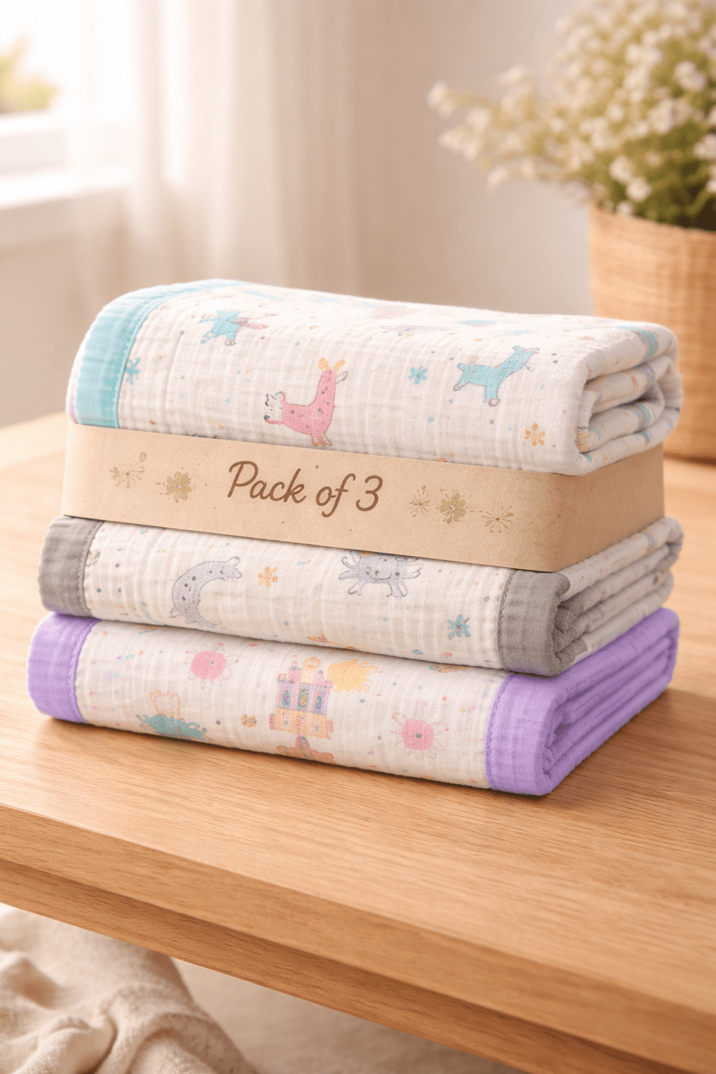 6 Layer Muslin Blanket - Pack of 3 (Assorted) - momndada