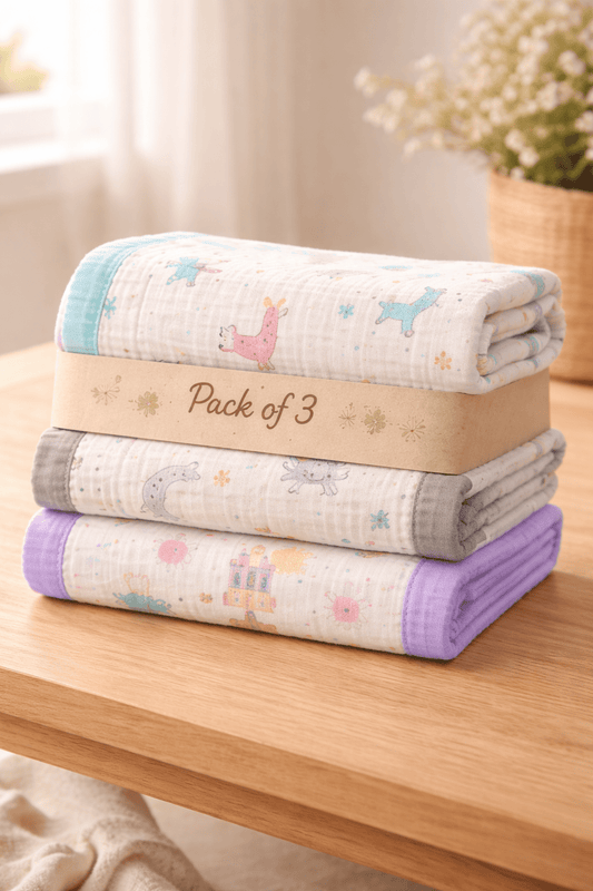 6 Layer Muslin Blanket - Pack of 3 (Assorted) - momndada