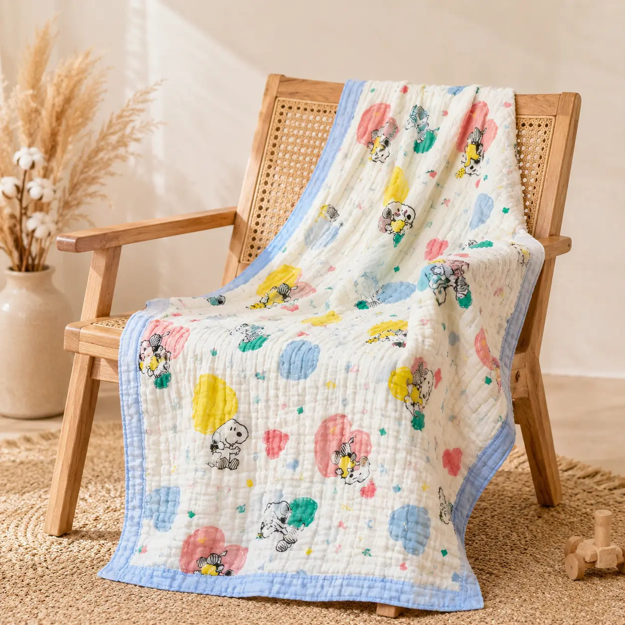 6 Layer Crinkled Muslin Blanket - Heart Print