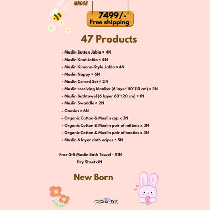 New Born Kit | 47 Essential Items | Organic Muslin