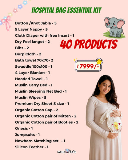 Newborn Hospital Bag Kit -2  | 40 Premium Essential Items | Organic Muslin