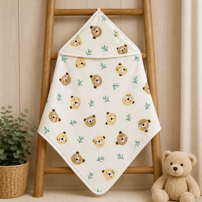 Double Layer Muslin Hooded Towel - Teddy Print