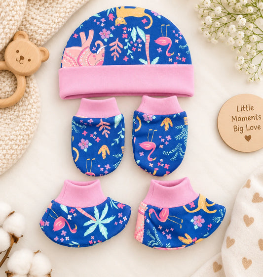 🧸 Cap, Mitten & Booties Set NB & 0-3 Month - Bird