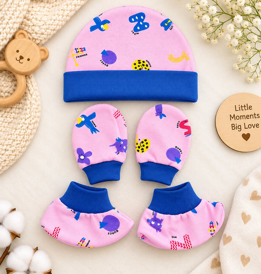 🧸 Cap, Mitten & Booties Set NB & 0-3 Month - Friends