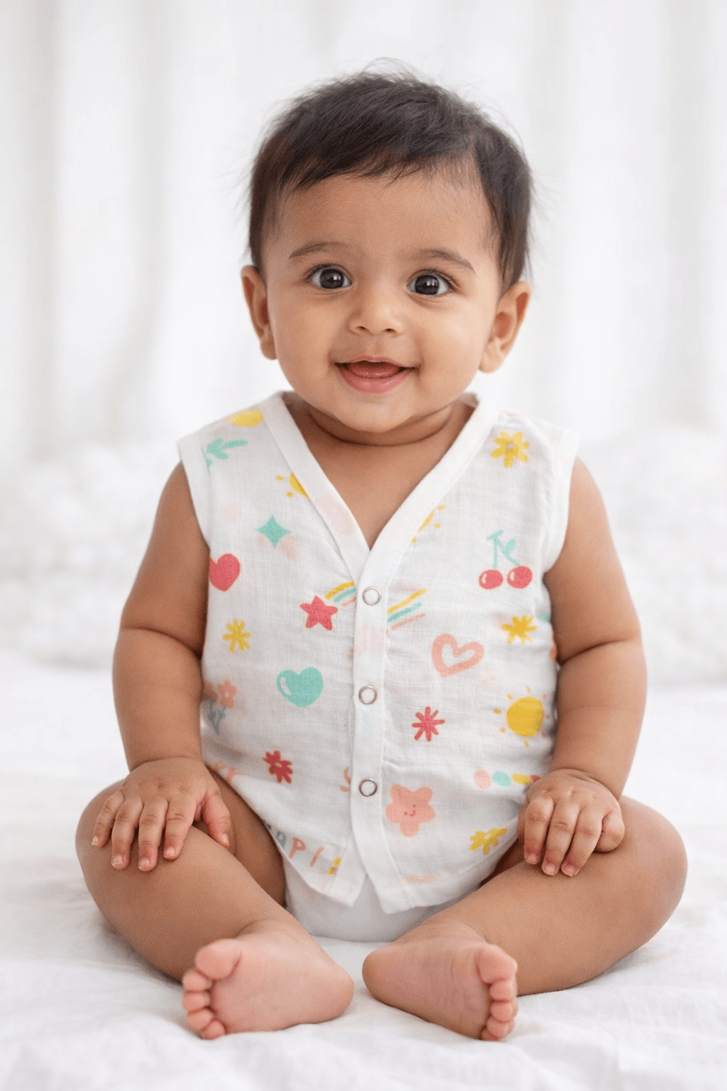 Muslin Button Jabla- Heart print