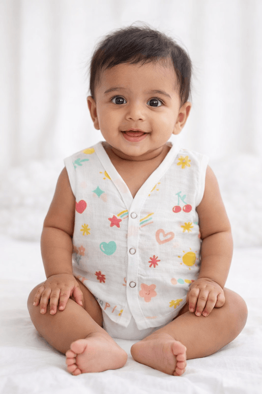 Muslin Button Jabla- Heart print