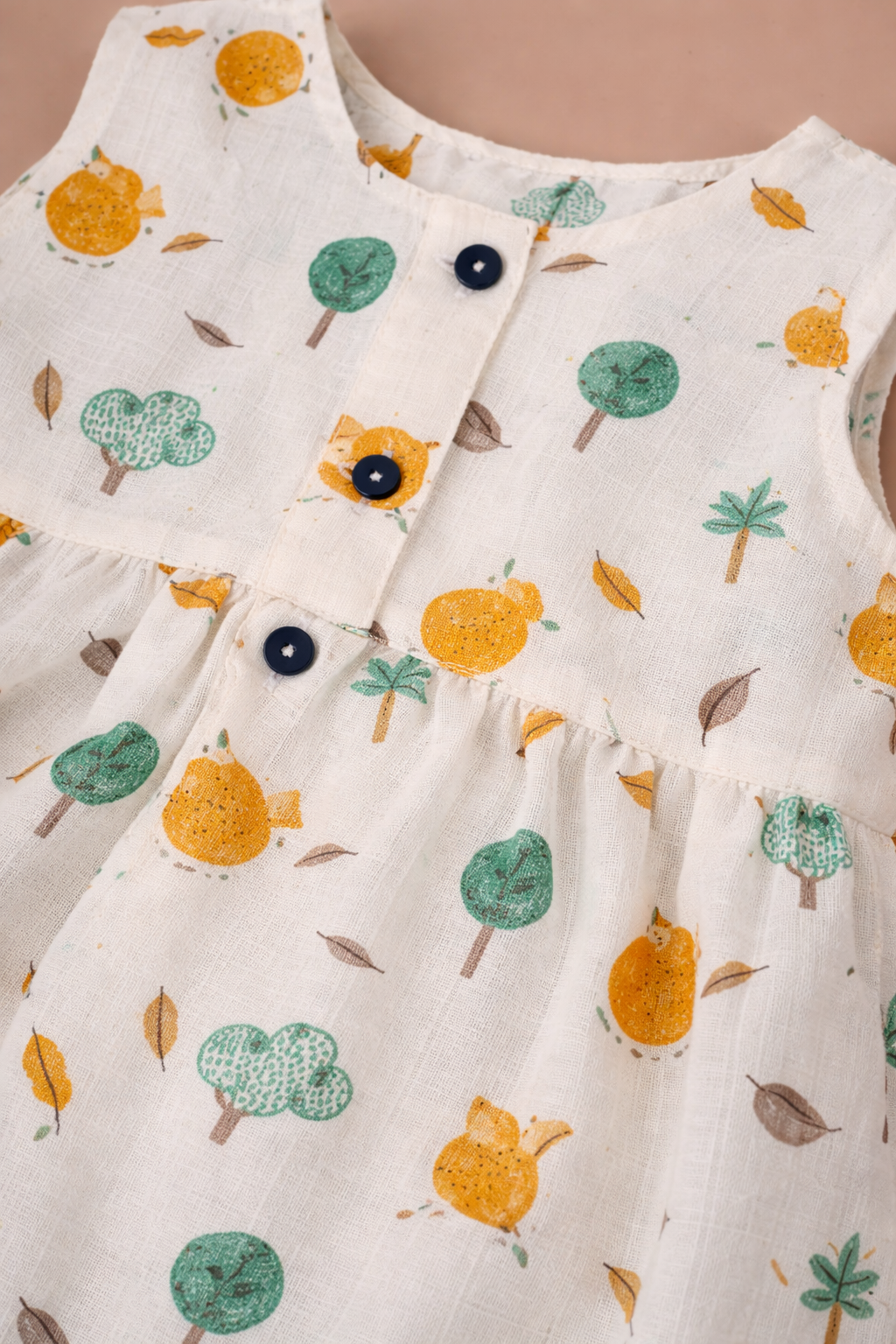 Organic Muslin Baby Frock for Girls - Double Layer leafs Print