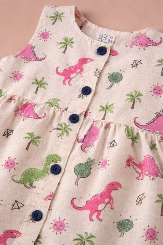 Organic Muslin Baby Frock for Girls - Double Layer Dino print