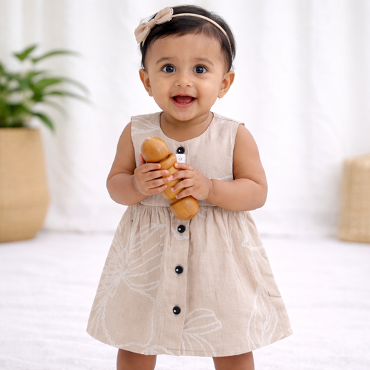Organic Muslin Baby Frock for Girls - Double Layer Ash Colour Line