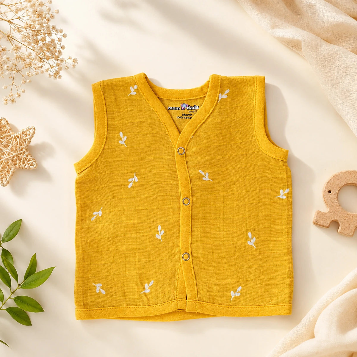 Muslin Button Jabla - Yellow Flower print