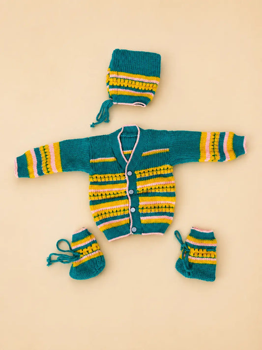 Woolen Baby Sweater Set | Winter Wear for Babies | Peacock Green