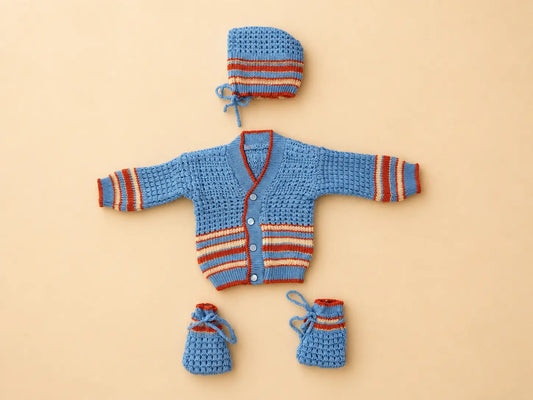 Woolen Baby Sweater Set | Winter Wear for Babies | Steel Blue