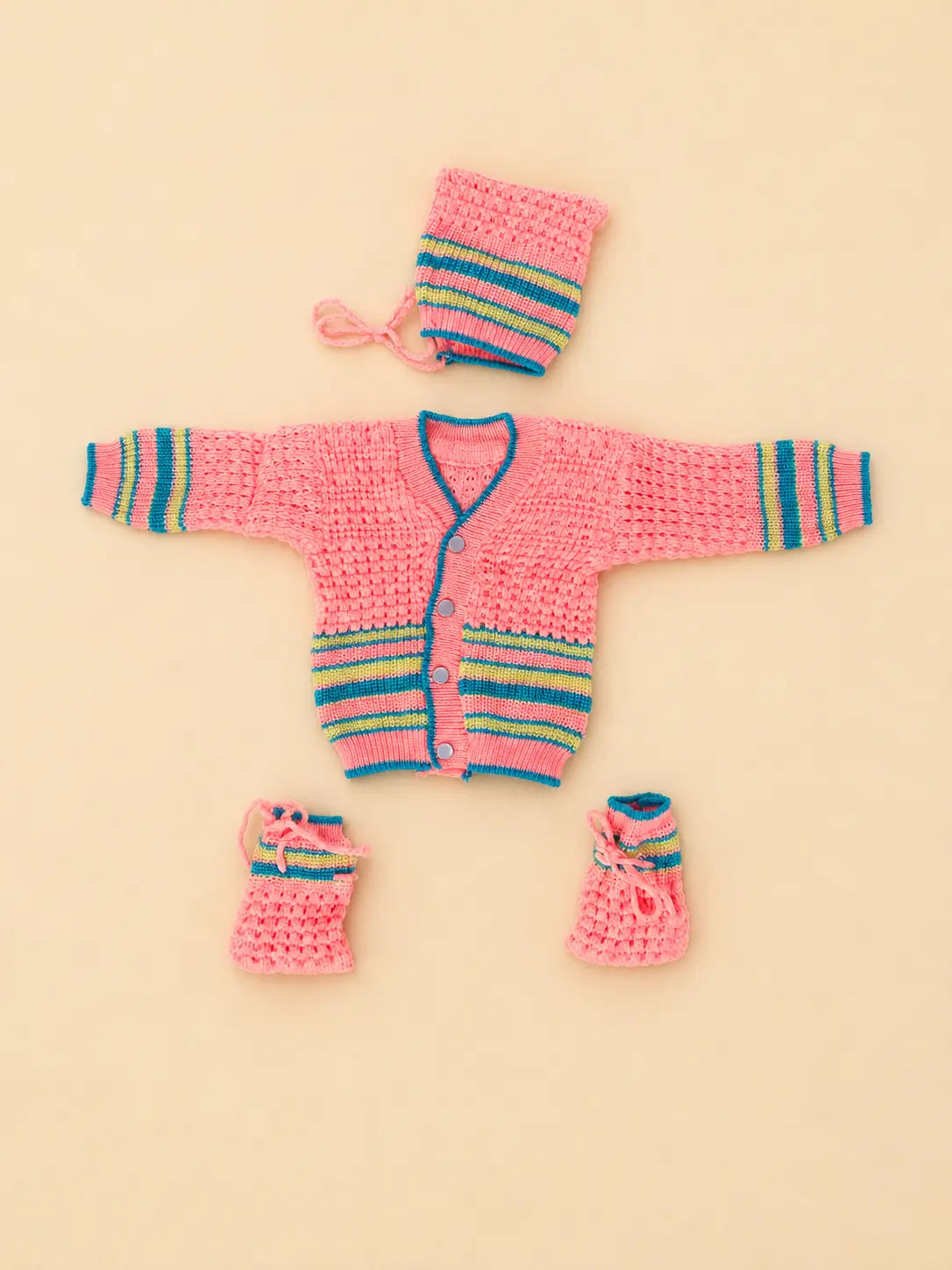 Woolen Baby Sweater Set | Winter Wear for Babies | Coral Pink