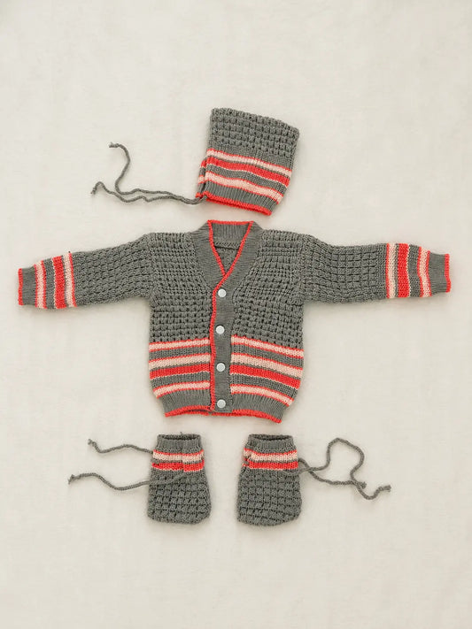 Woolen Baby Sweater Set | Winter Wear for Babies | Grey
