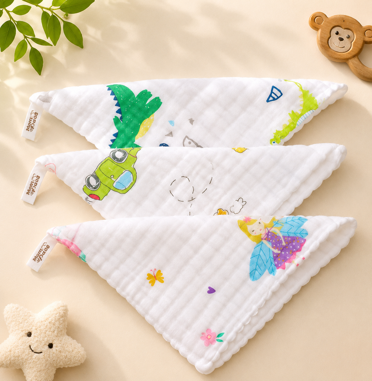 🌿 Premium Muslin Crinkled Wipes (25×25 cm) - Pack of 3 (Assorted)
