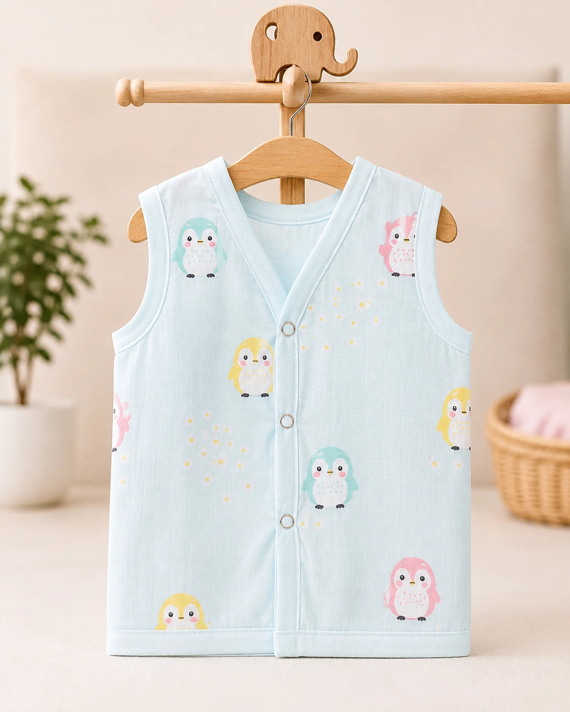 Muslin Button Jabla  - Penguin Print
