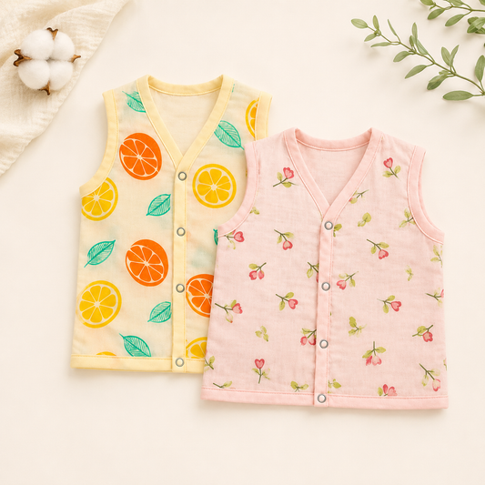Muslin Button Jabla - Pack of 2 Colour (Assorted)