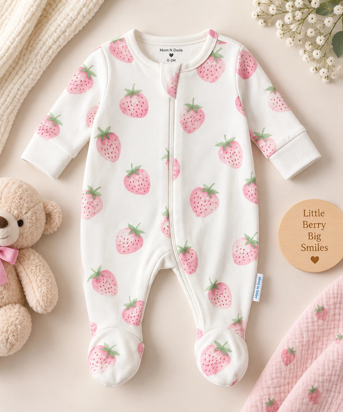 Soft Knitted organic cotton Jumpsuit - Strawberry