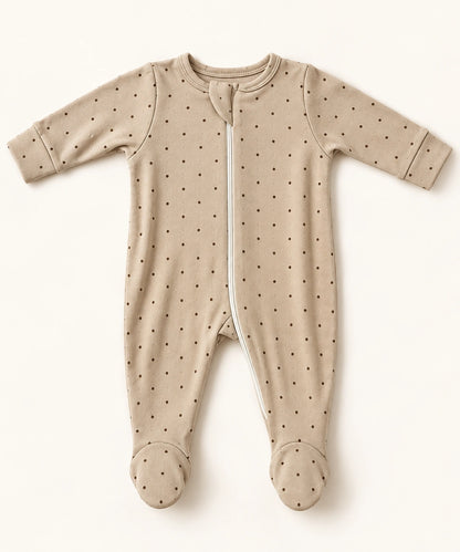 Soft Knitted organic cotton Jumpsuit - Mocha Dots