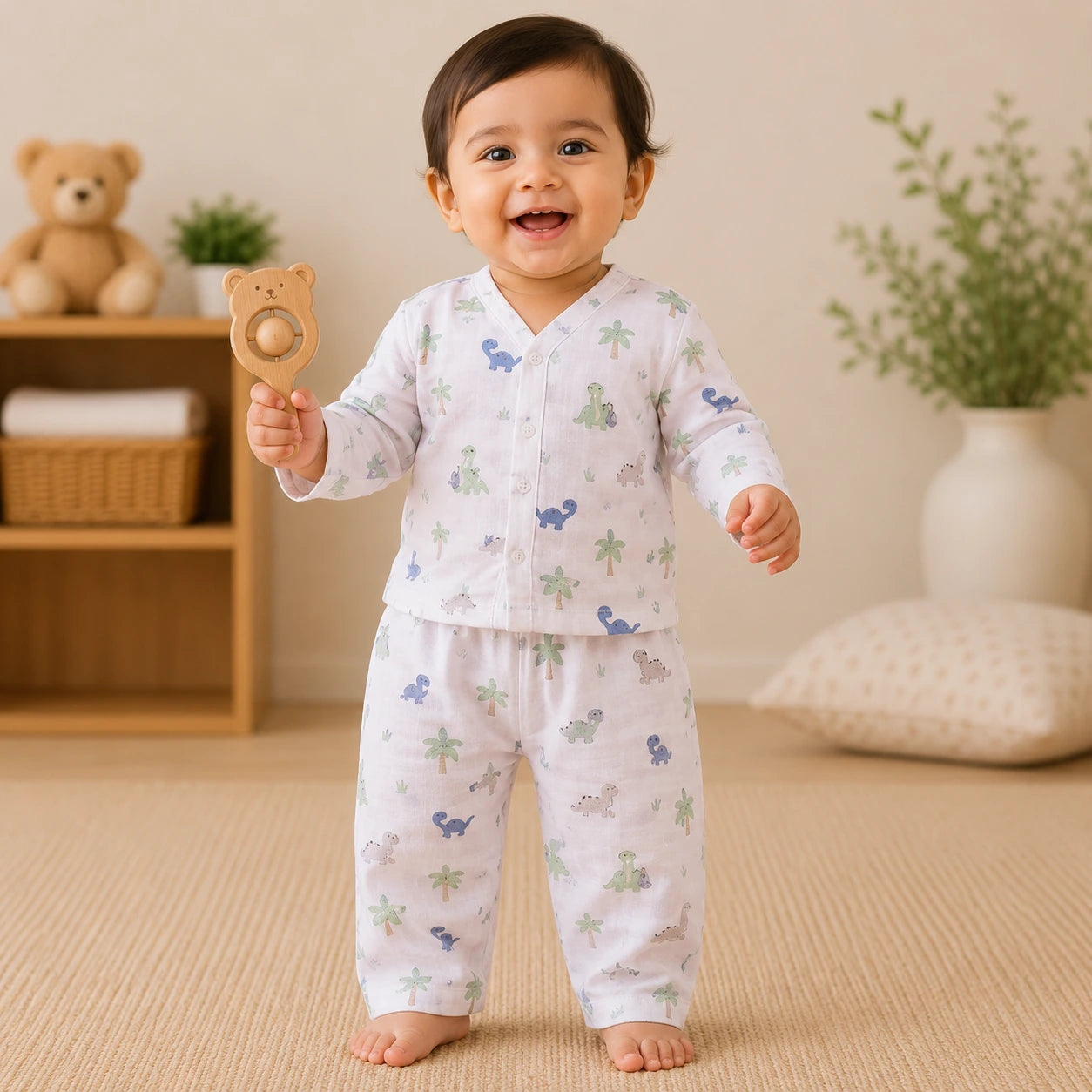 Muslin Night Suit - Dino Print