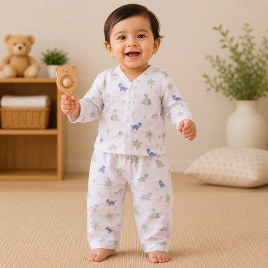 Muslin Night Suit - Dino Print