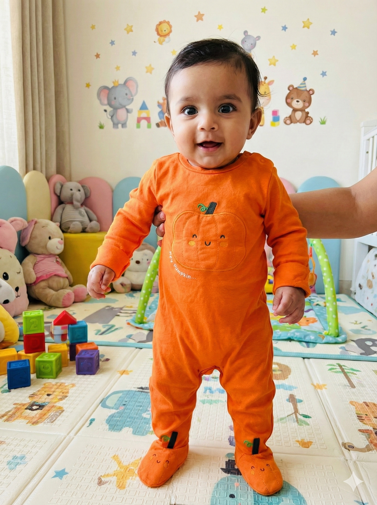 Soft Knitted organic cotton jumpsuit - Pumpkin