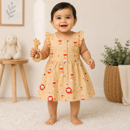 Muslin Cotton Baby Dress with Frill Sleeves |  Giraffy