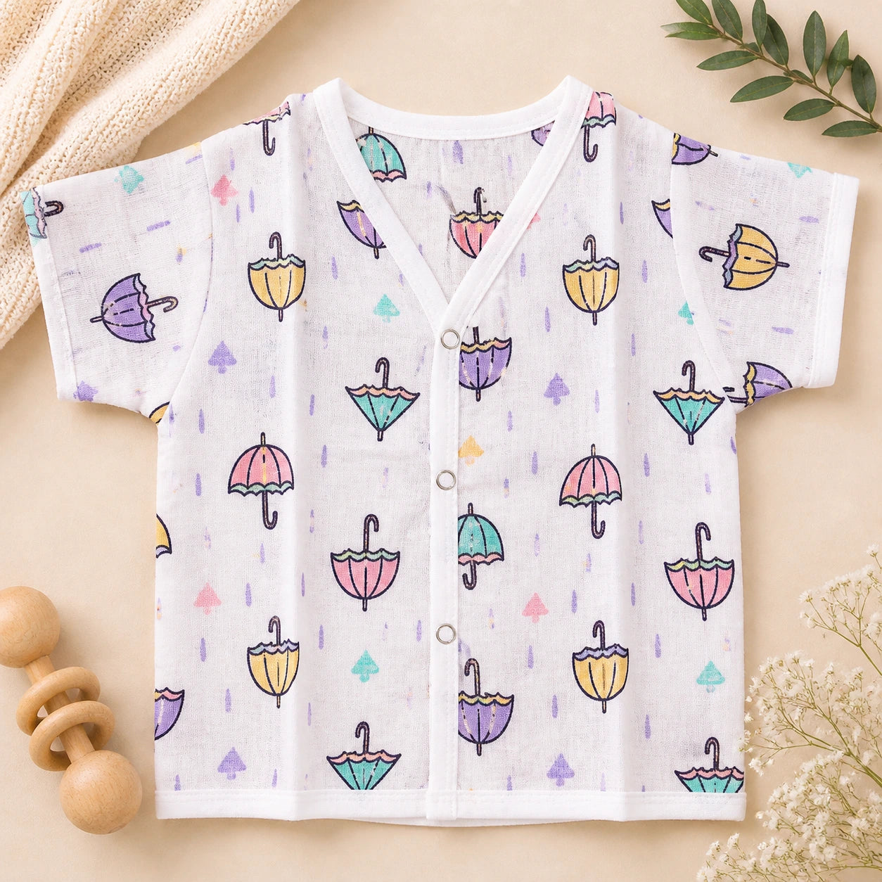 Muslin Half Hand Jabla - Umbrella  Print