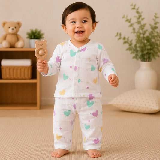 Muslin Night Suit - Heart Print