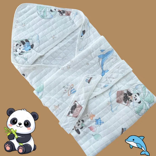 Muslin 2 Layer Crinkled Hooded Towel with Wrapper - Panda