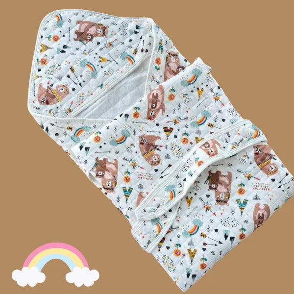 Muslin 2 Layer Crinkled Hooded Towel with Wrapper - Animal
