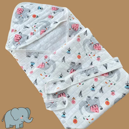 Muslin 2 Layer Crinkled Hooded Towel with Wrapper - Elephant