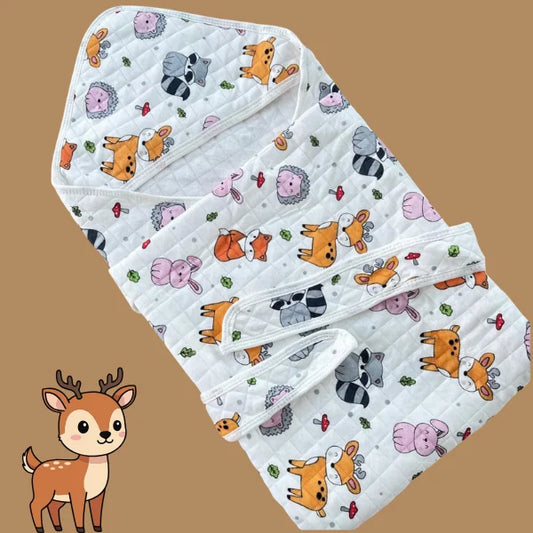 Muslin 2 Layer Crinkled Hooded Towel with Wrapper - Deer