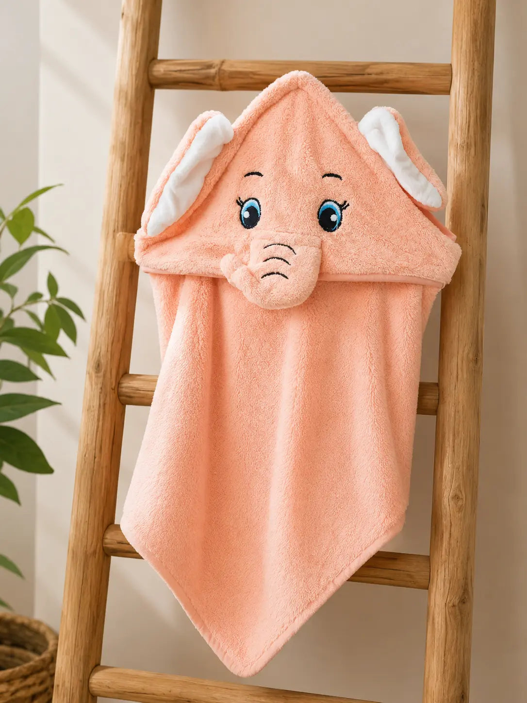 Baby Hooded Towel – Cute Elephant Orange (Soft Terry Cotton)